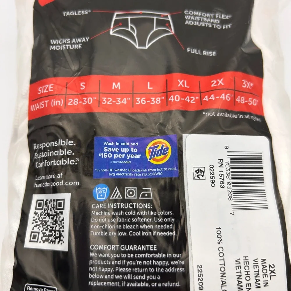 Hanes Mens 9 Pack Tagless Briefs White 100% Cotton Full Rise Underwear 2XL 44-46